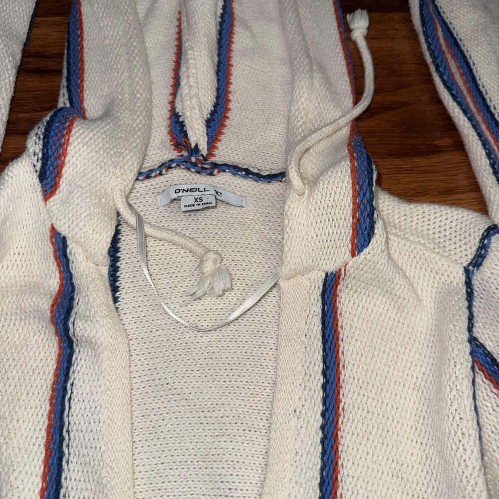 O'Neill Zip-Up Sweater in Cream with Blue and Red Accents
